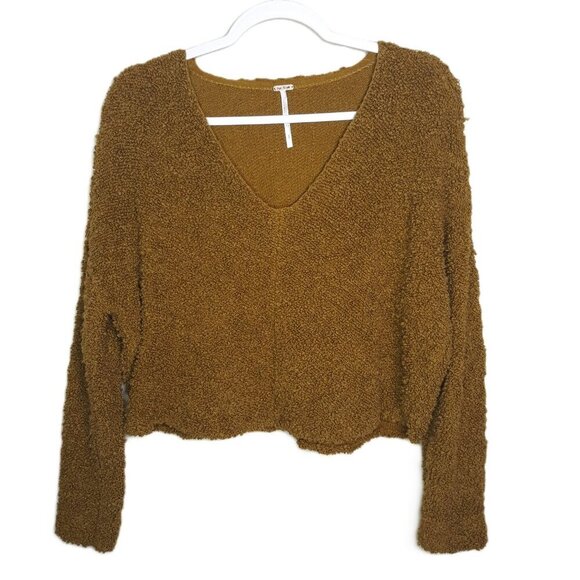 Free People Popcorn Fuzzy Cotton V-Neck Sweater S Boho - Picture 3 of 8